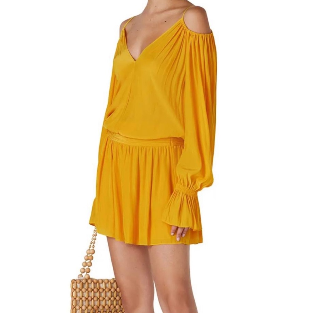 Ramy Brook Mustard Yellow Cold-Shoulder Mini Dress